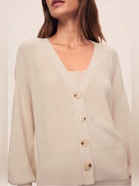 EBERJEY FIne Gauge Sweater Cardigan Almond Heather Cream M